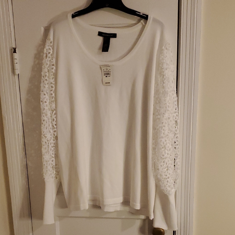 Ashley Stewart White Embellished Long Sleeve Blouse